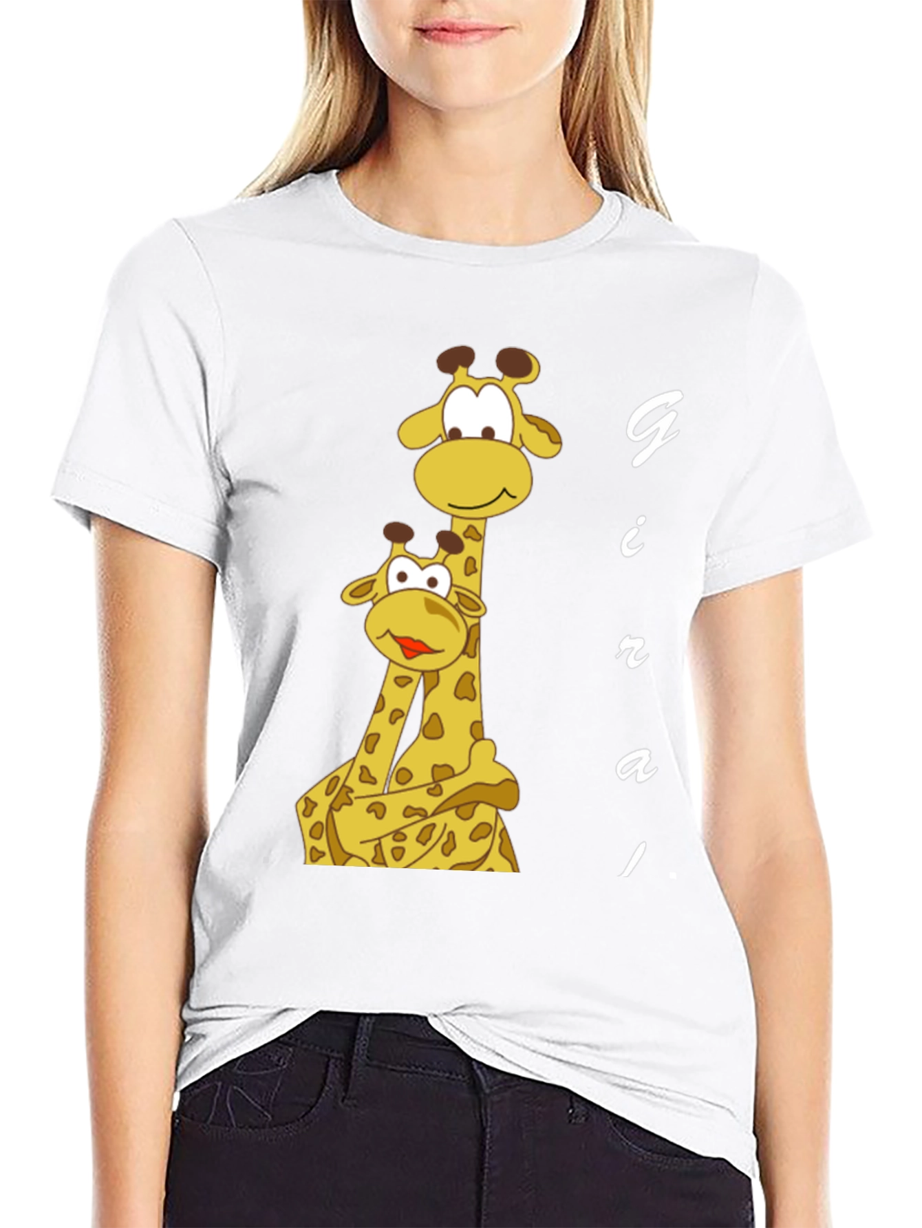 Cute Giraffe T-Shirt - Black Cotton Blend