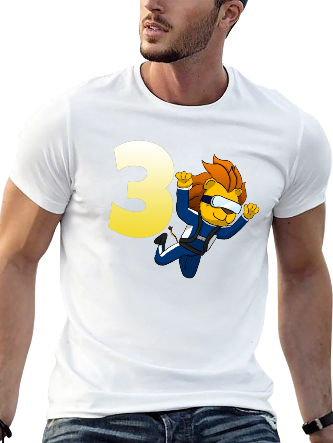 Lion Skydiver Birthday T-Shirt - Number 3