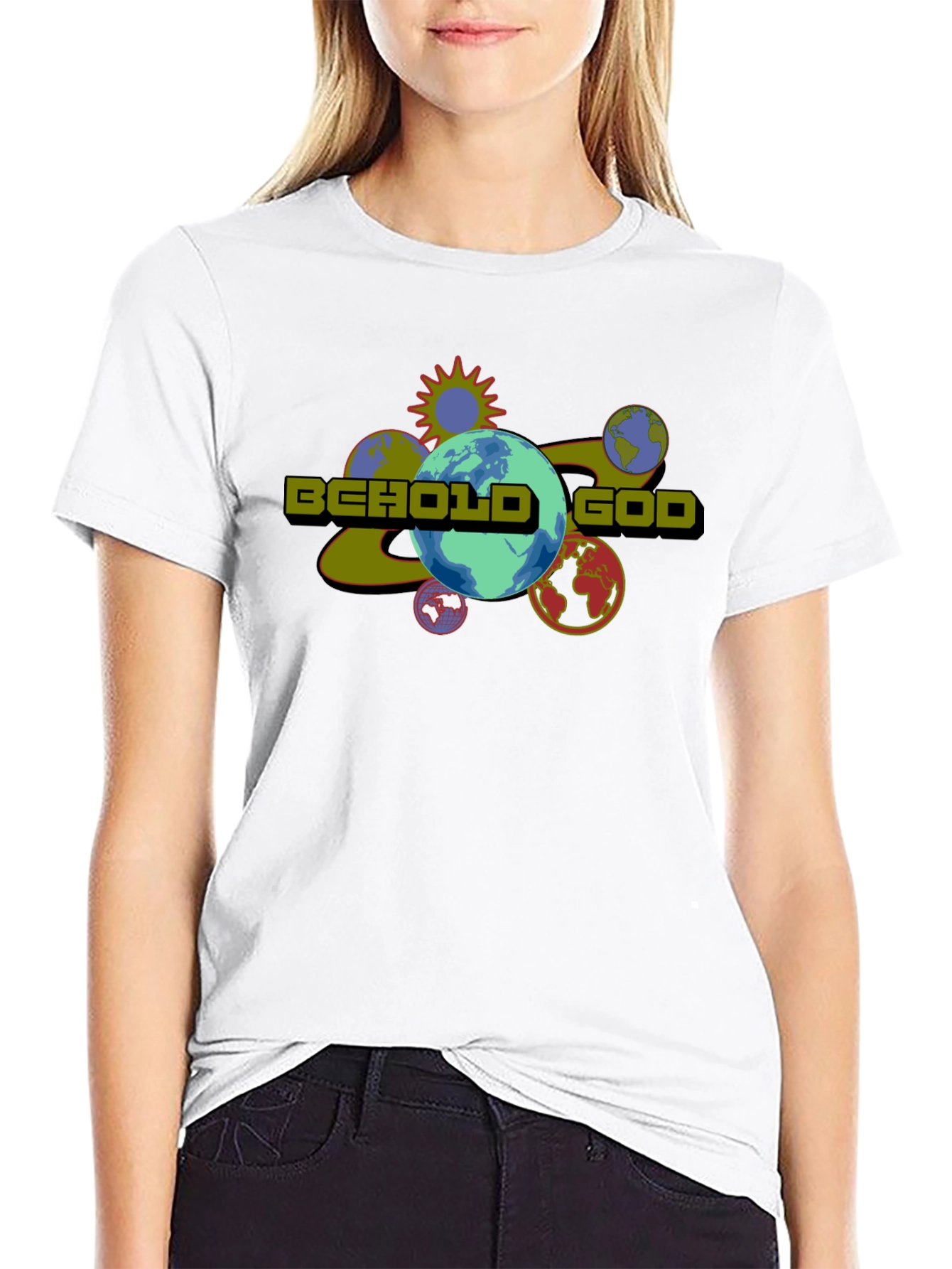 Behold God Graphic Print Black T-Shirt