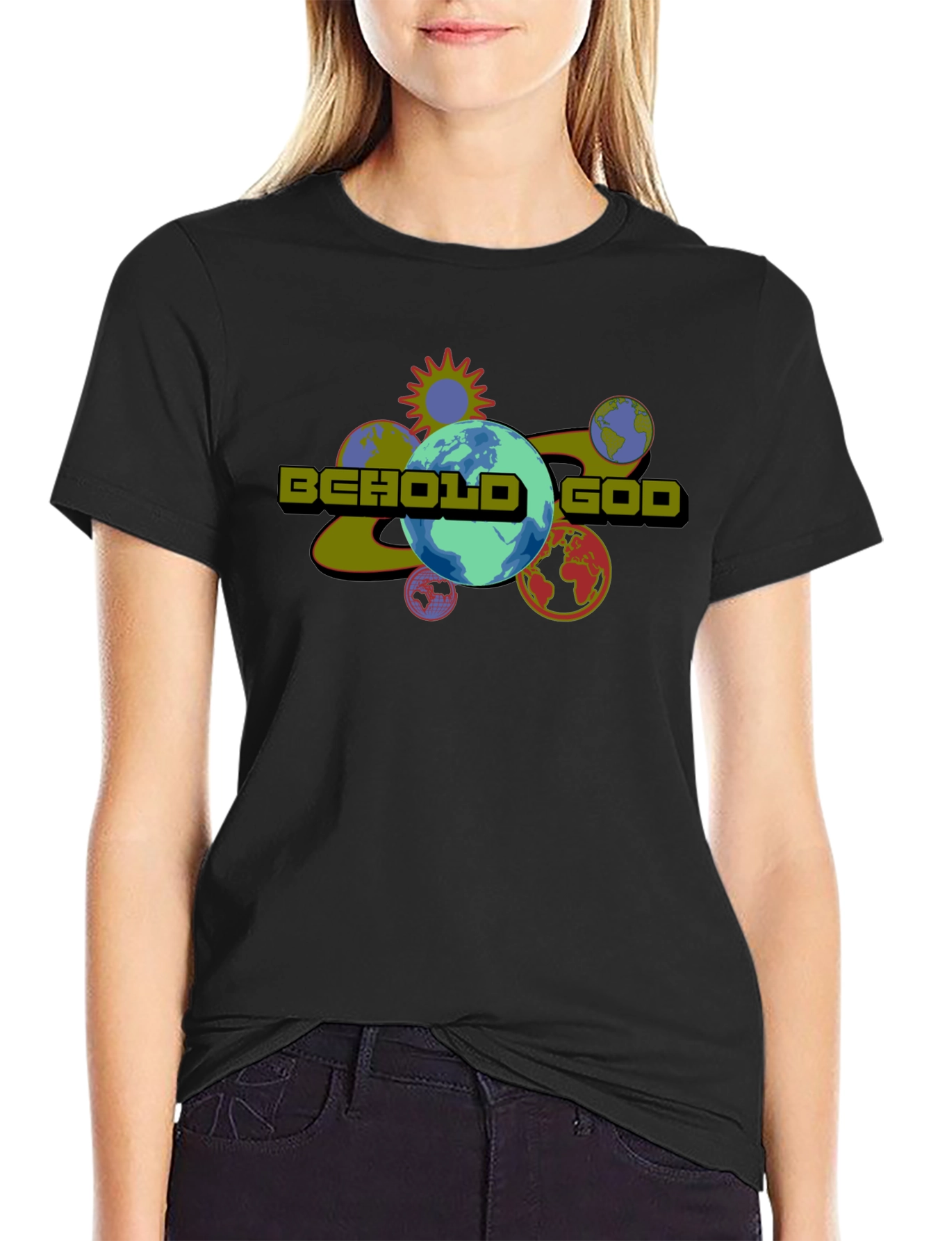 Behold God Graphic Print Black T-Shirt