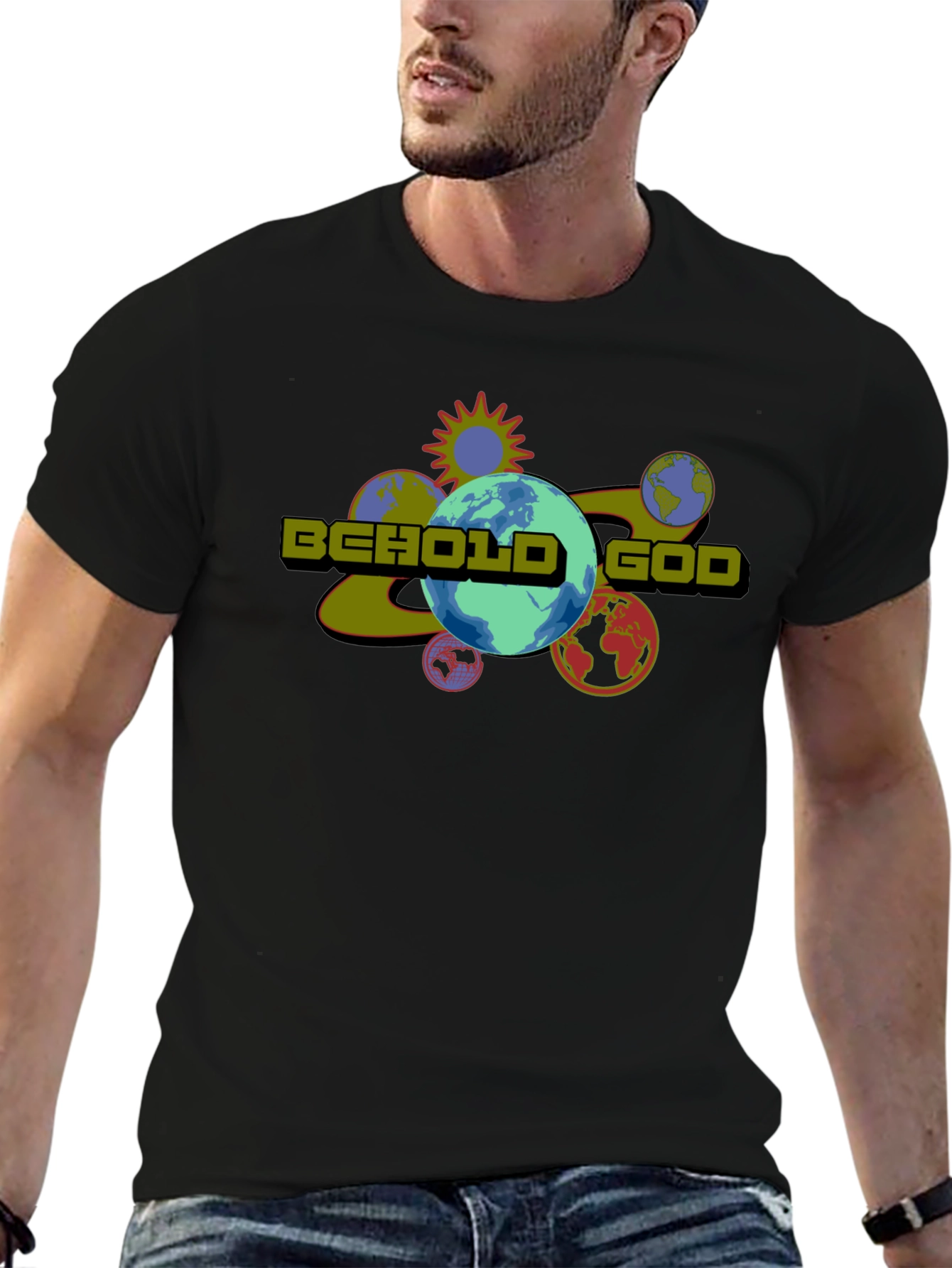 Behold God Graphic Print Black T-Shirt
