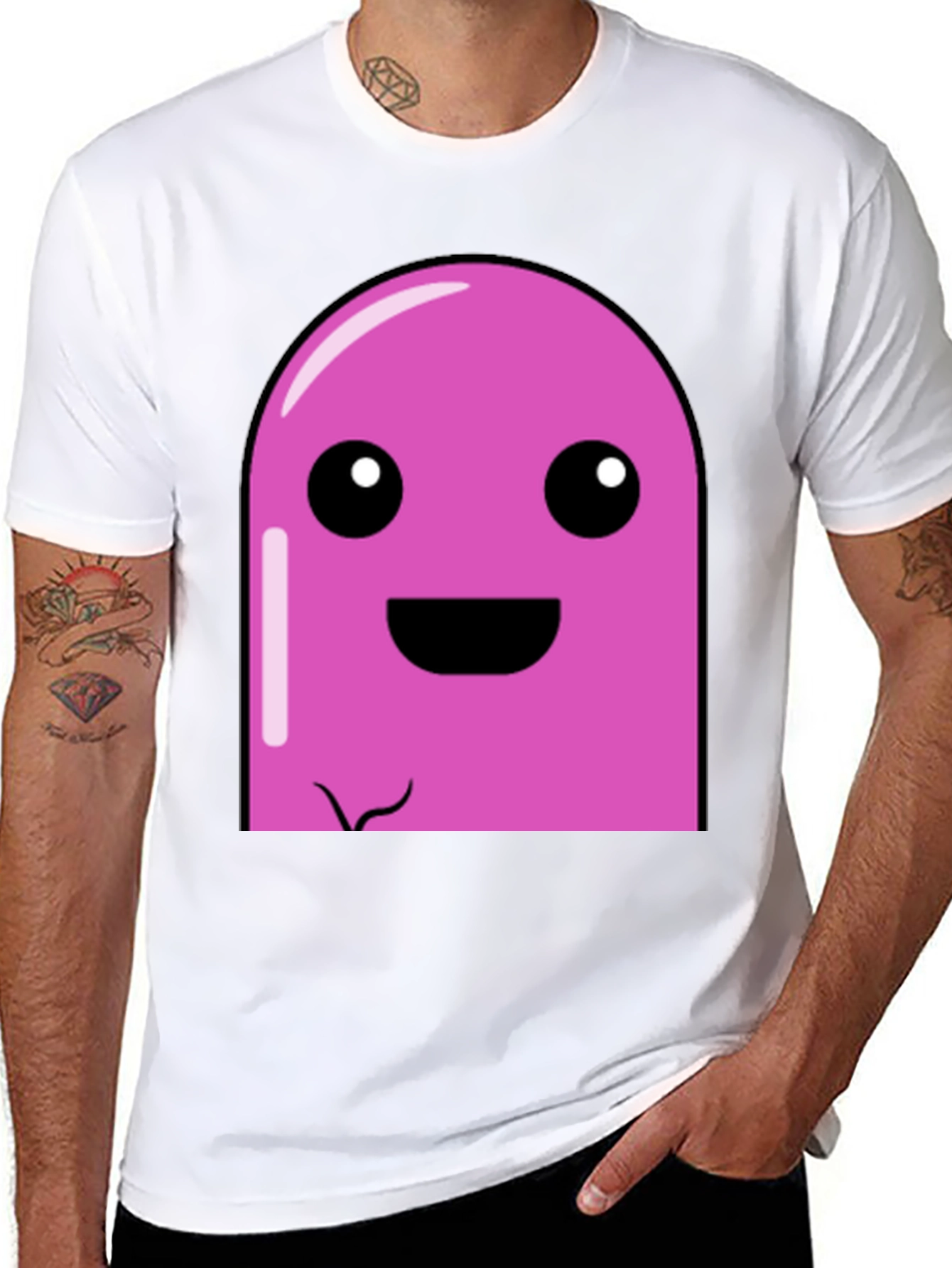 Pink Cartoon Character Graphic Black T-Shirt