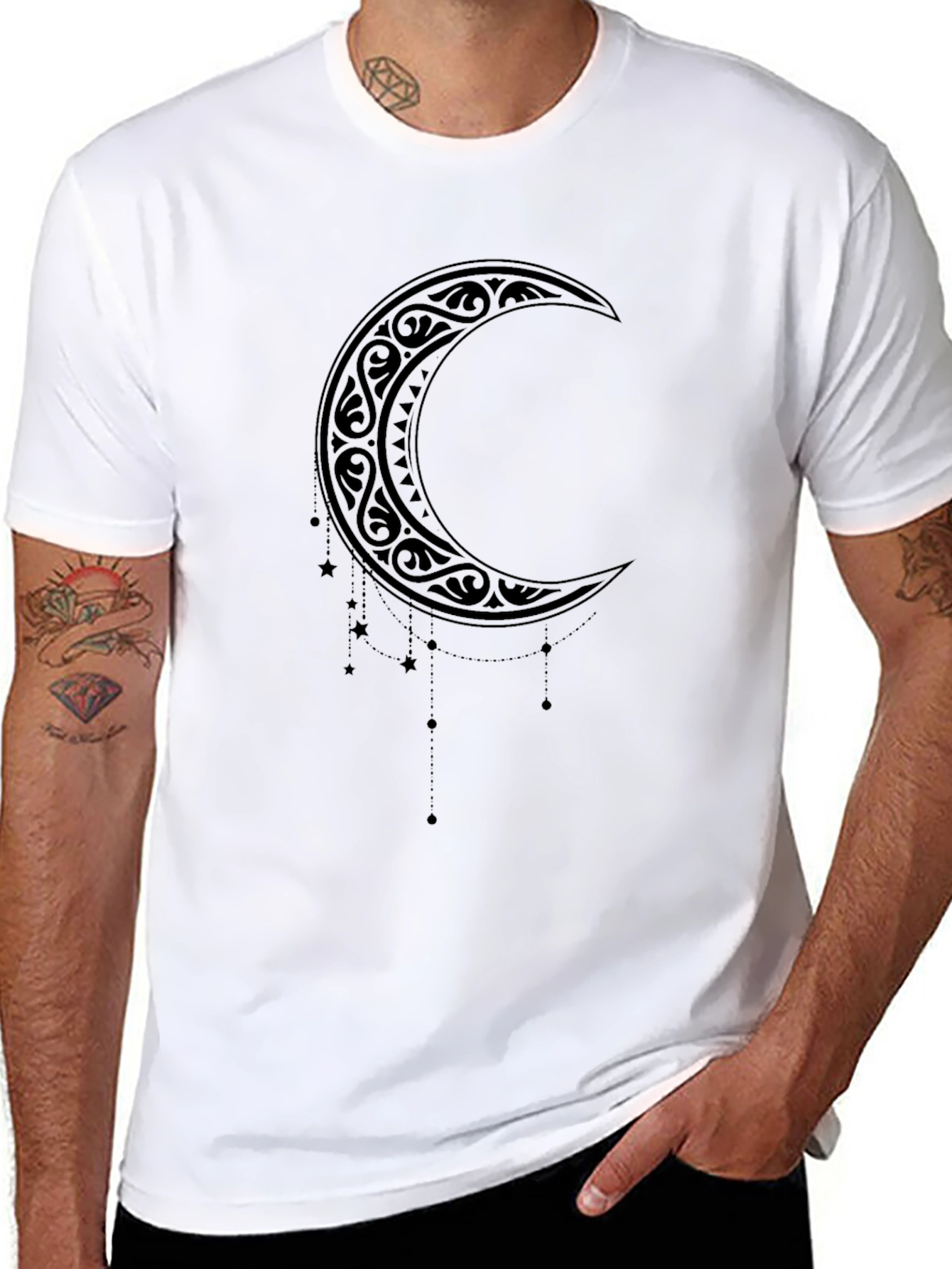 Tribal Crescent Moon Graphic Tee - Black