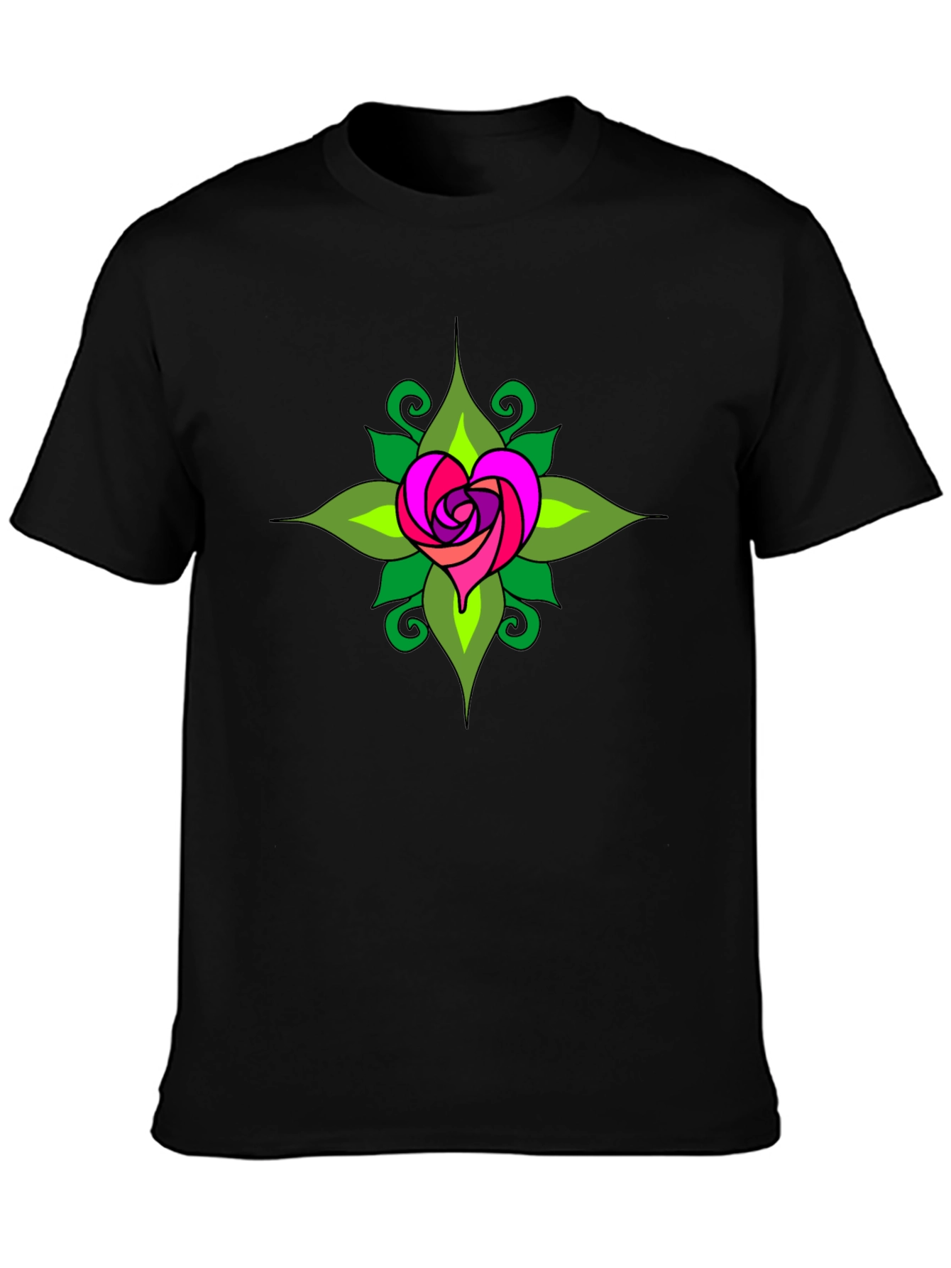 Heart Rose Mandala Black T-Shirt