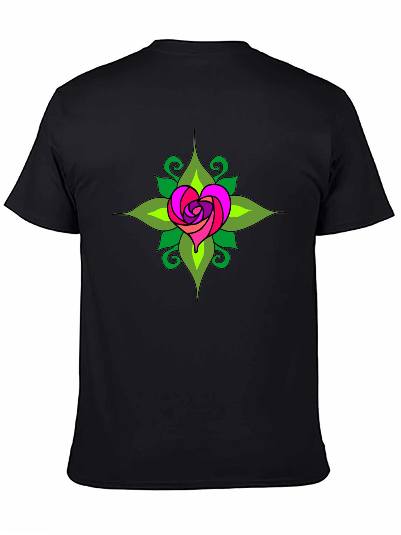 Heart Rose Mandala Black T-Shirt