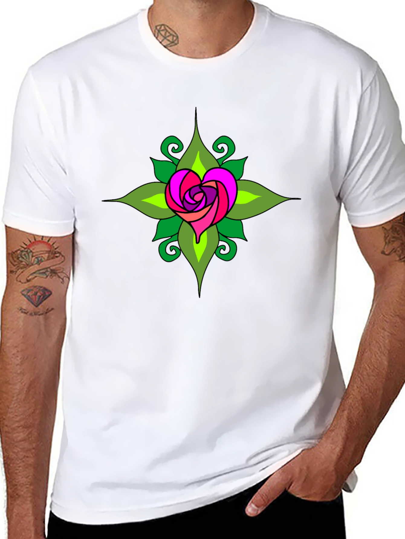 Heart Rose Mandala Black T-Shirt
