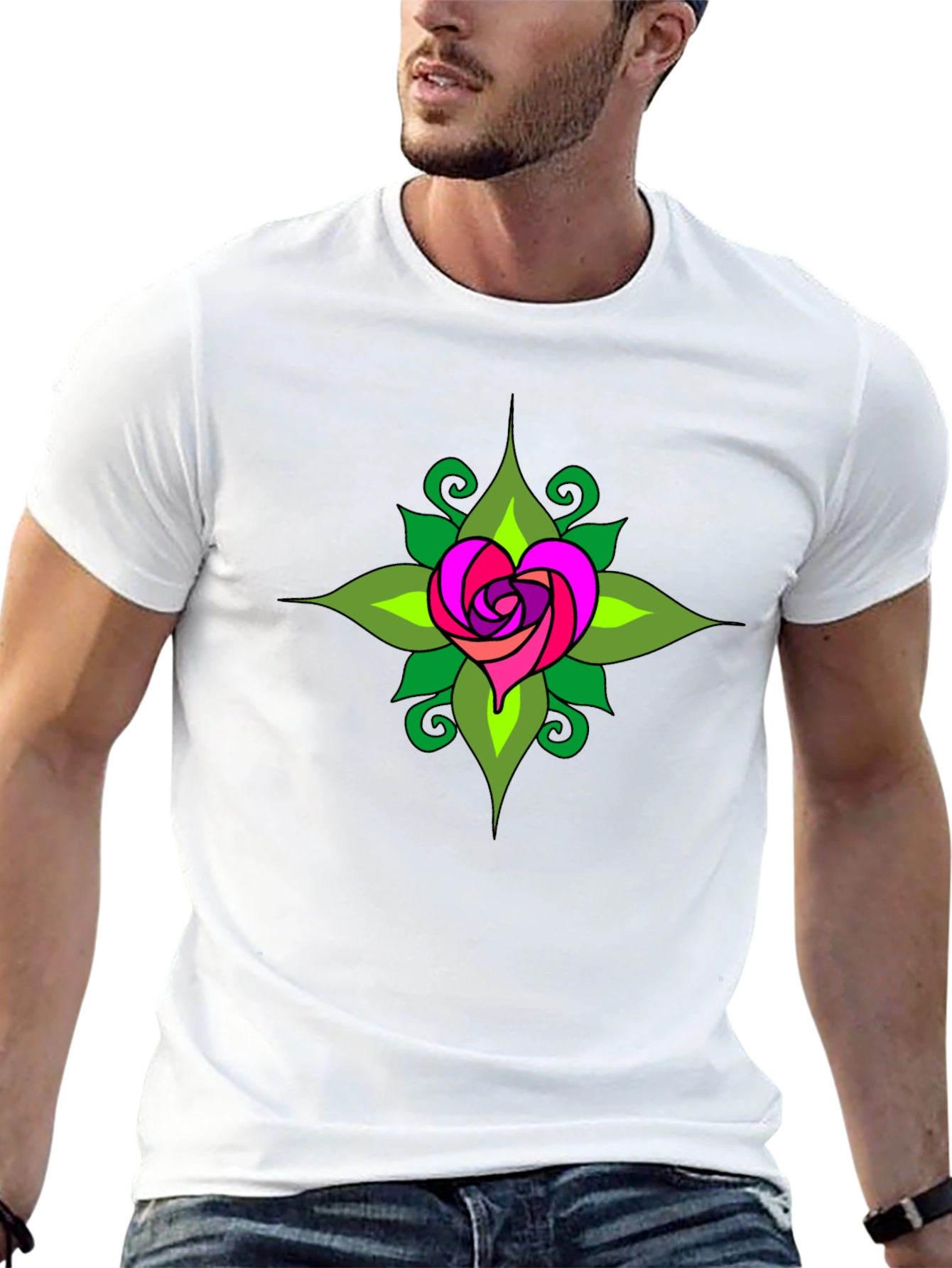 Heart Rose Mandala Black T-Shirt