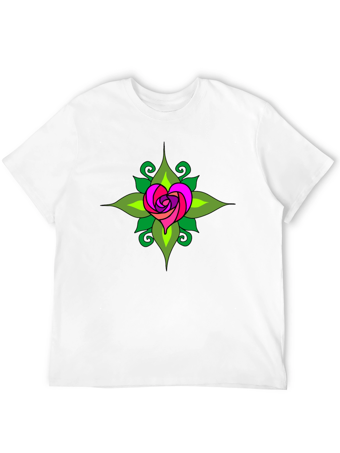 Heart Rose Mandala Black T-Shirt