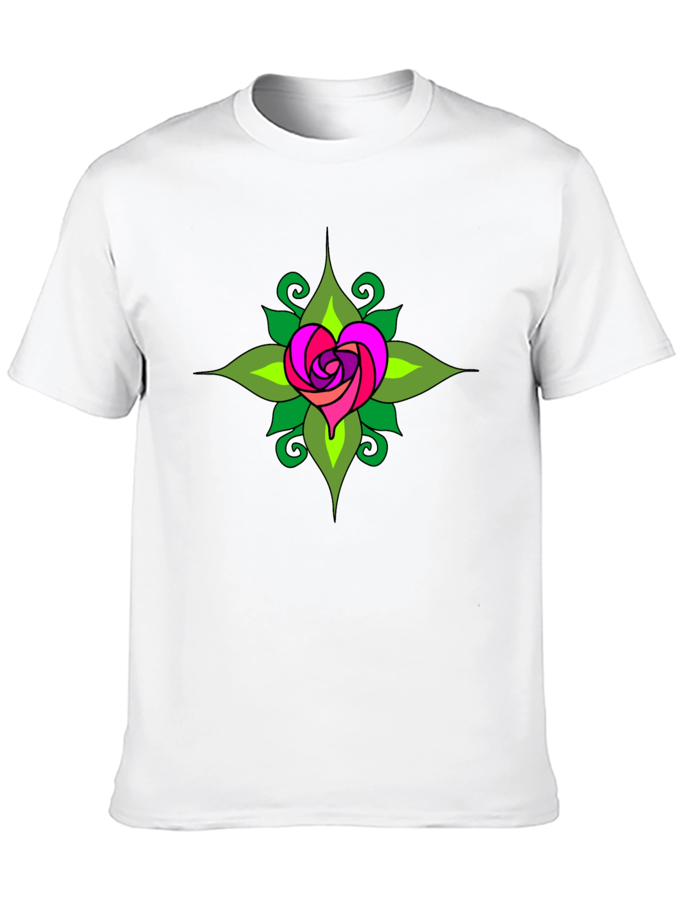 Heart Rose Mandala Black T-Shirt