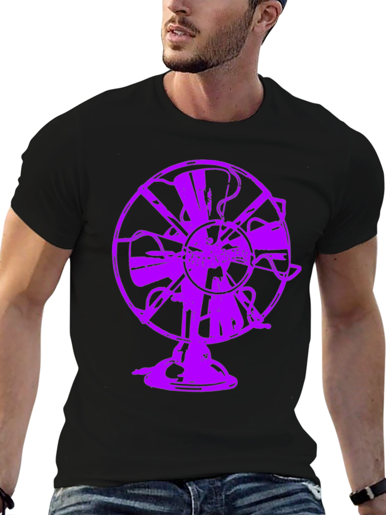Purple Fan Graphic Tee - Unique Black T-Shirt