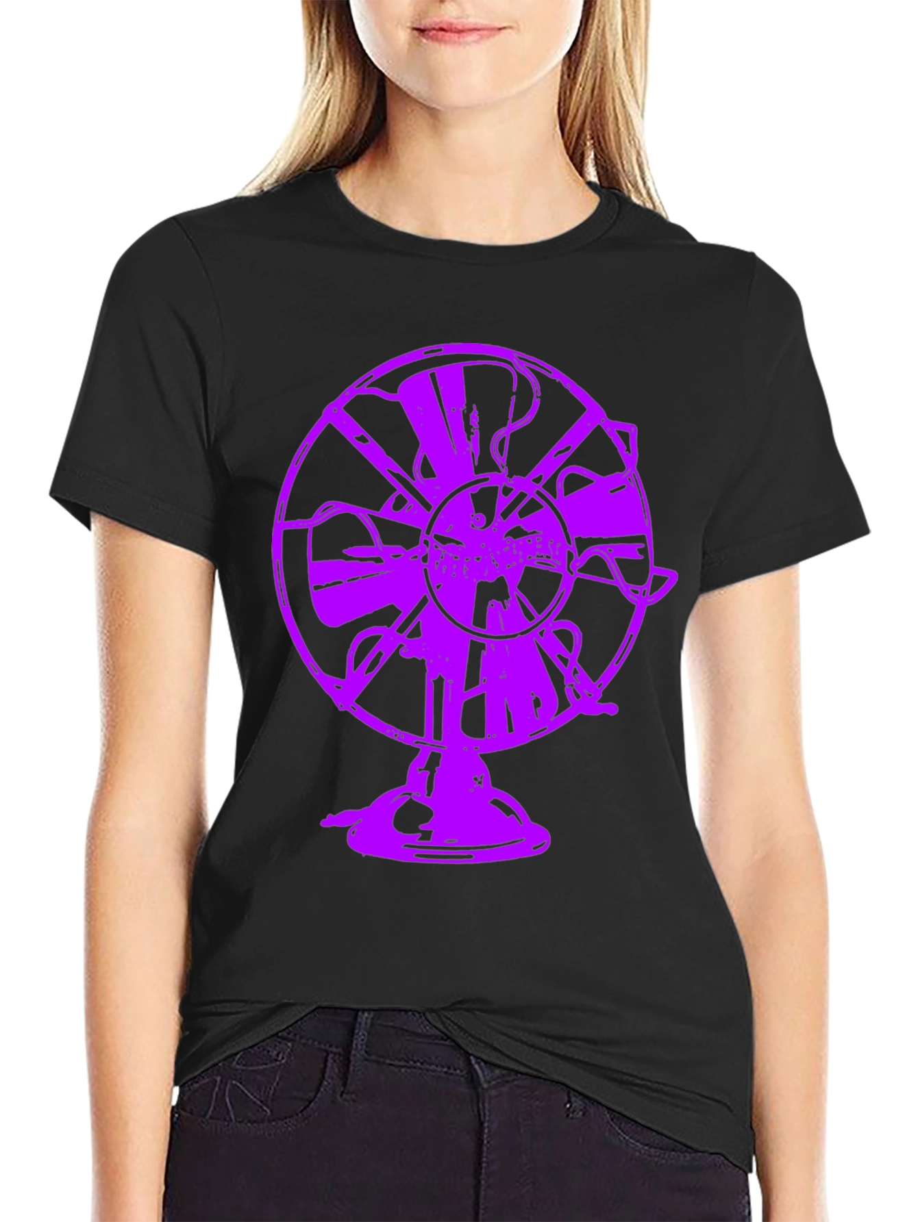 Purple Fan Graphic Tee - Unique Black T-Shirt